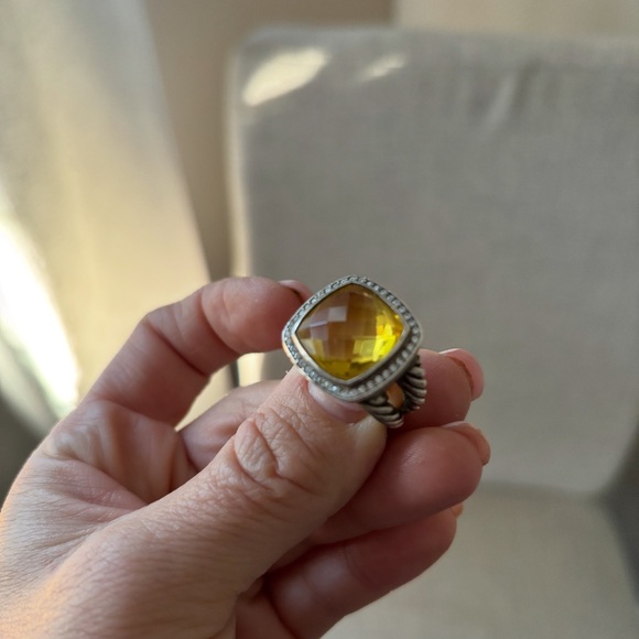 100% Authentic David Yurman Yellow Gemstone Ring with diamonds on band. - Picture 3 of 3